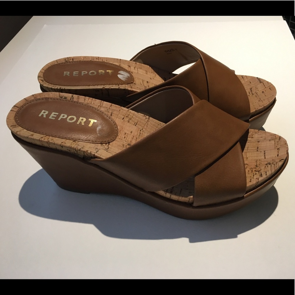 Tan wedge shoes, size 8